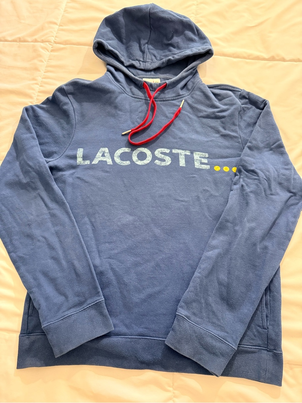 Lacoste Navy Crewneck Hoodie with Red Drawcords